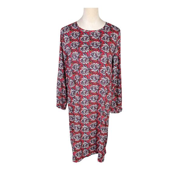 loft TALL Shadow Floral Red Print 3/4 Sleeve Lightweight Knee Length Shift Dress - Picture 4 of 14